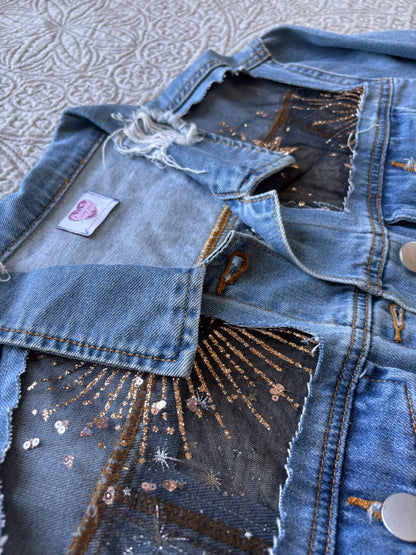 Gold Stars Distressed Denim Jacket [XL]