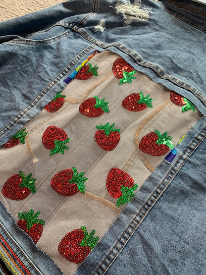 Denim Sequin Strawberries [L]