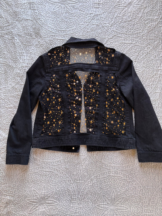 Black Denim Gold Stars Jacket [L]