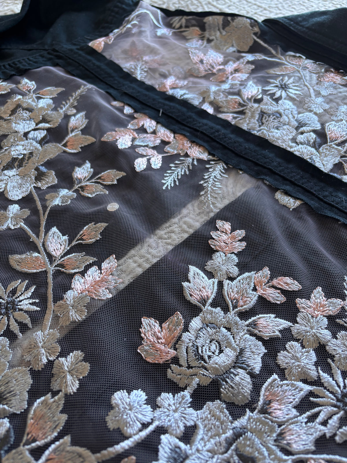 Black Denim Silver Floral Cropped Jacket [2X]