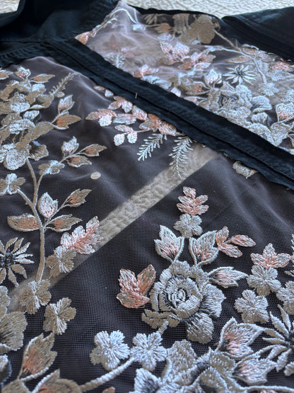 Black Denim Silver Floral Cropped Jacket [2X]