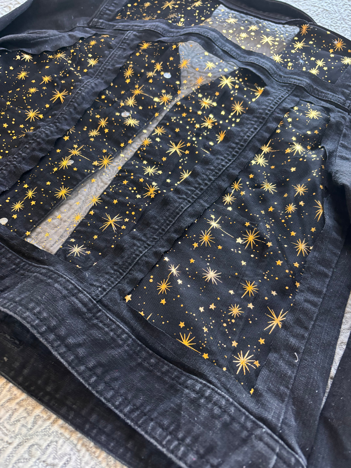 Black Denim Gold Stars Jacket [L]