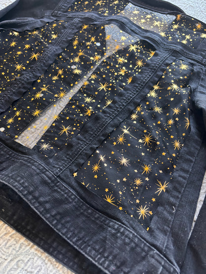 Black Denim Gold Stars Jacket [L]