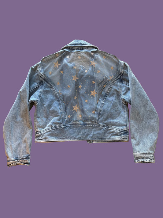Gold Stars Light Wash Denim Bomber Jacket [XL]
