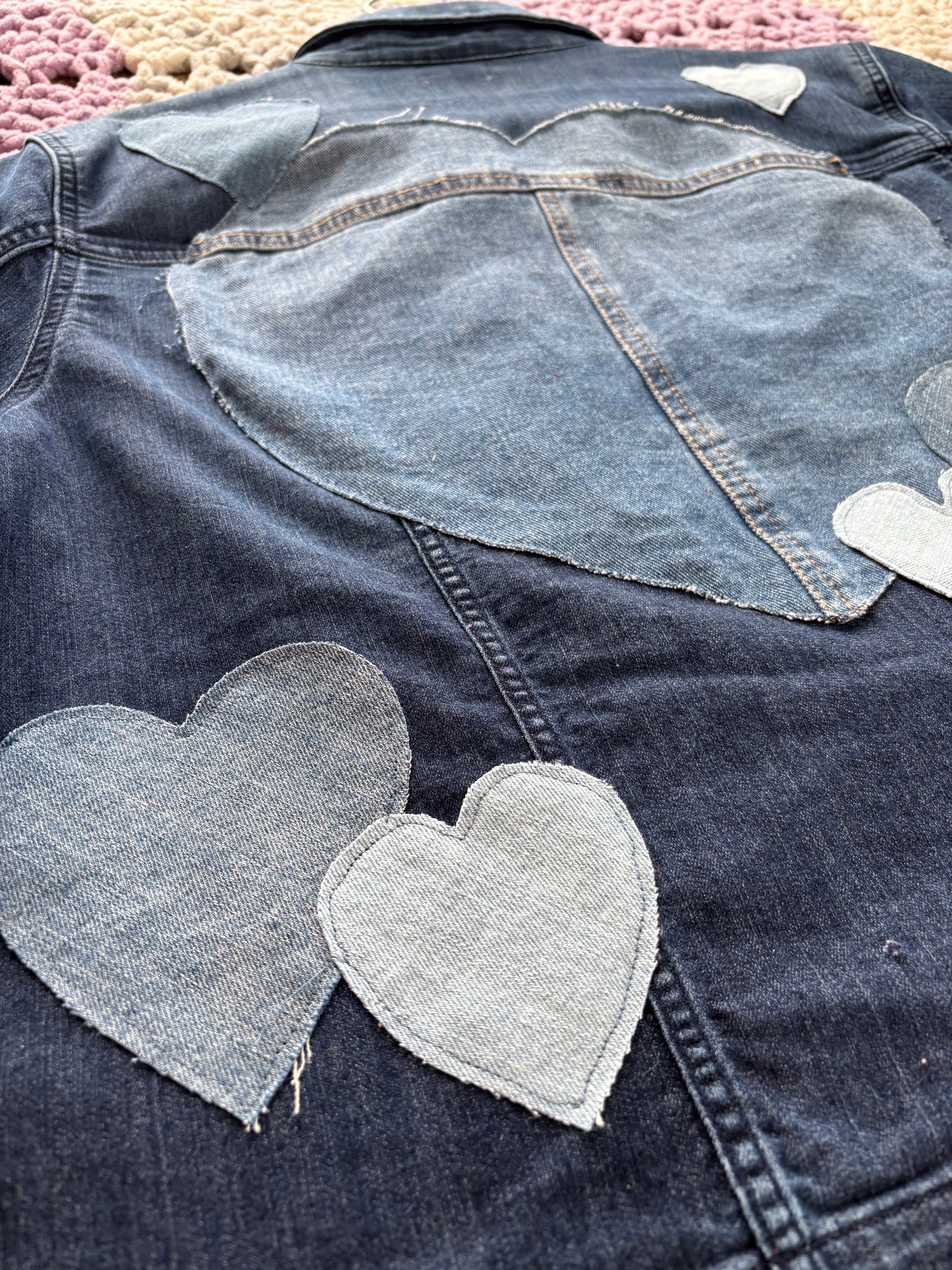 Dark Blue Denim Frayed Hearts Jacket [2X]