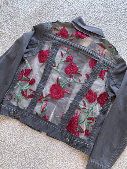 Grey Denim Roses Jacket [L]