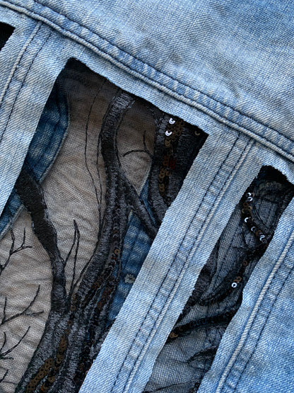 Cropped Denim Spooky Tree Jacket [M]