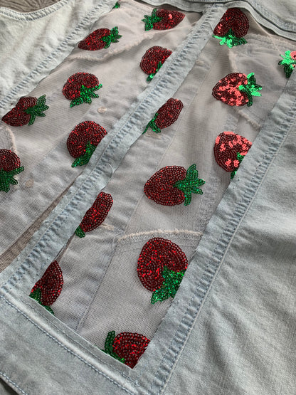 Light Wash Denim Strawberries Vest [L]