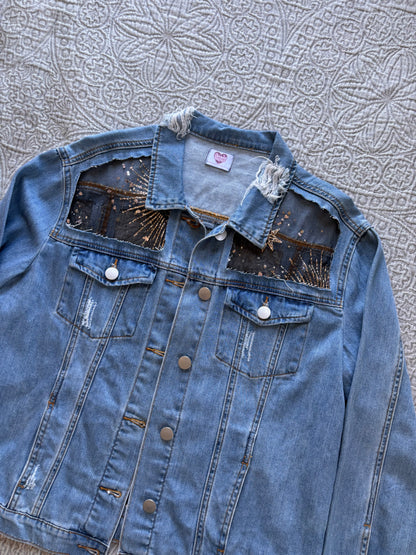 Gold Stars Distressed Denim Jacket [XL]