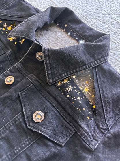Black Denim Gold Stars Jacket [L]
