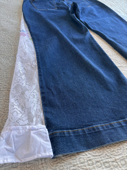 Dark Denim High Waisted Lace Flare Jeans [1X]