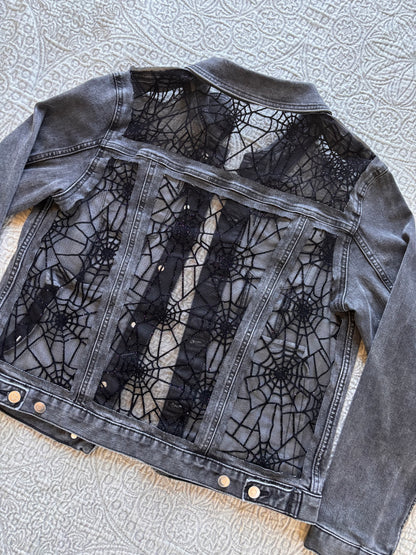 Black Denim Spiderwebs Jacket [XL]