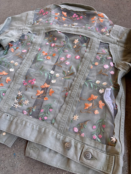 Green Denim Flowers Jacket [L]