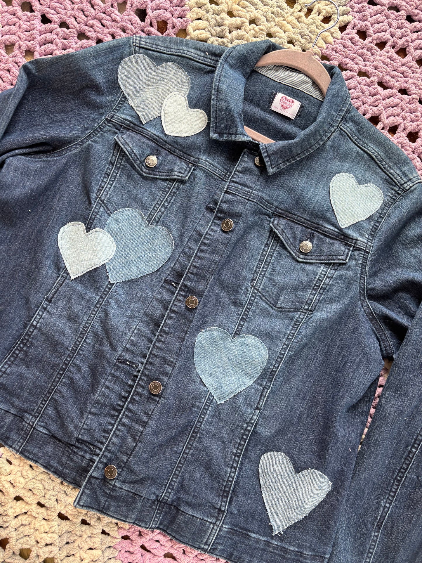 Dark Blue Denim Frayed Hearts Jacket [2X]