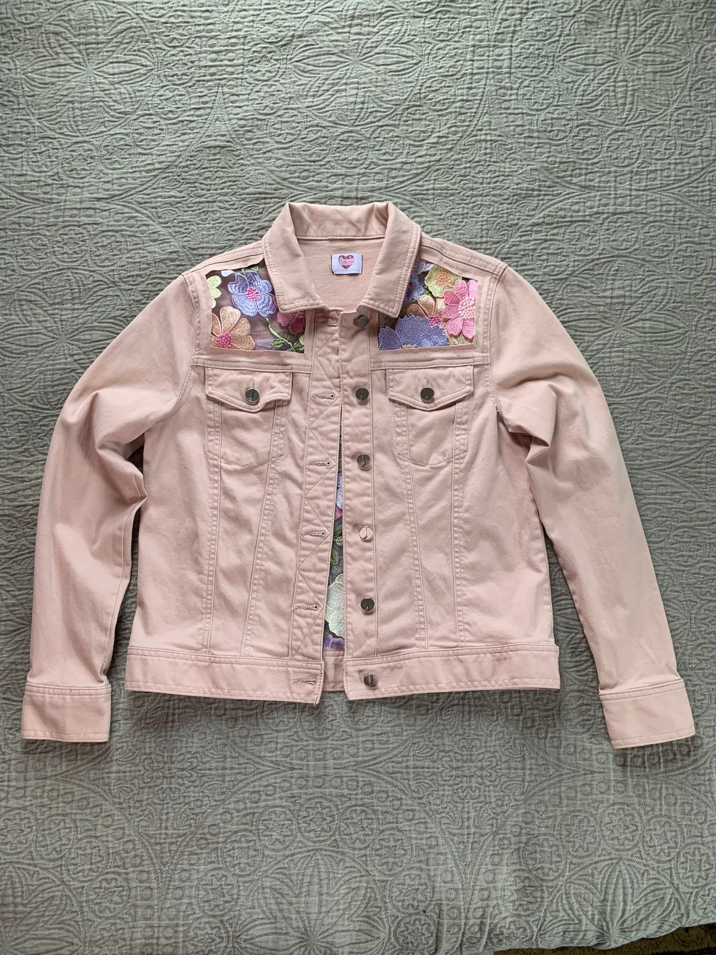 Pink Denim Pastel Wildflower Jacket  [M]