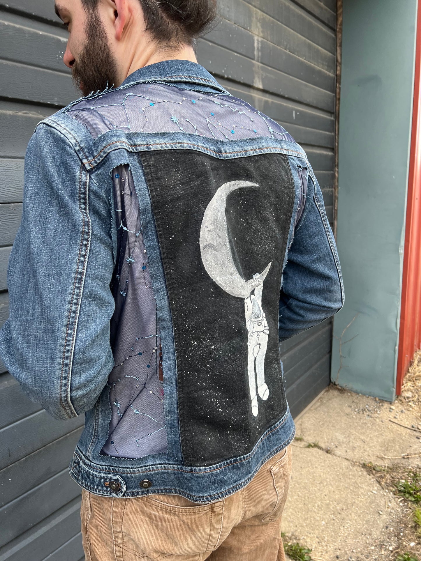Painted Denim Astronaut and Stars [L]