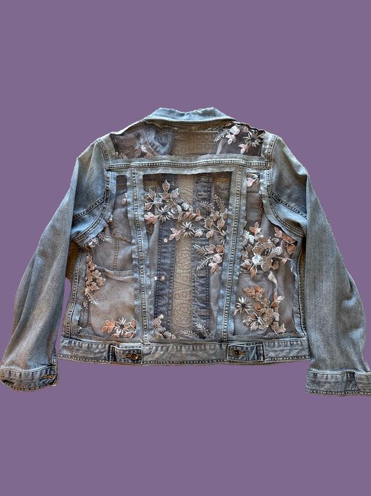 Silver Floral Light-Wash Denim Jacket [XL]