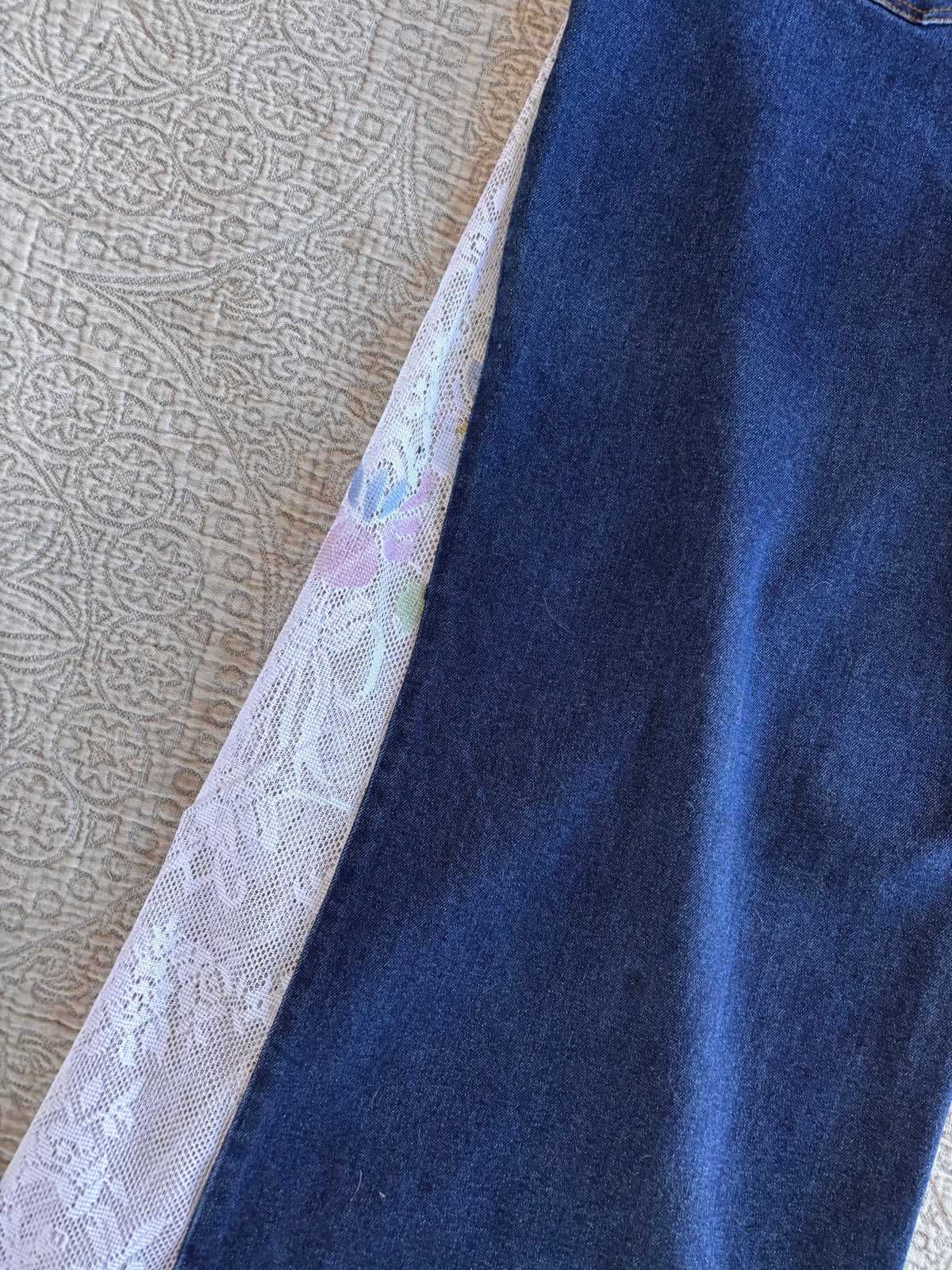 Dark Denim High Waisted Lace Flare Jeans [1X]