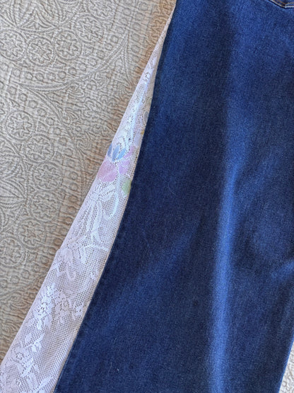Dark Denim High Waisted Lace Flare Jeans [1X]
