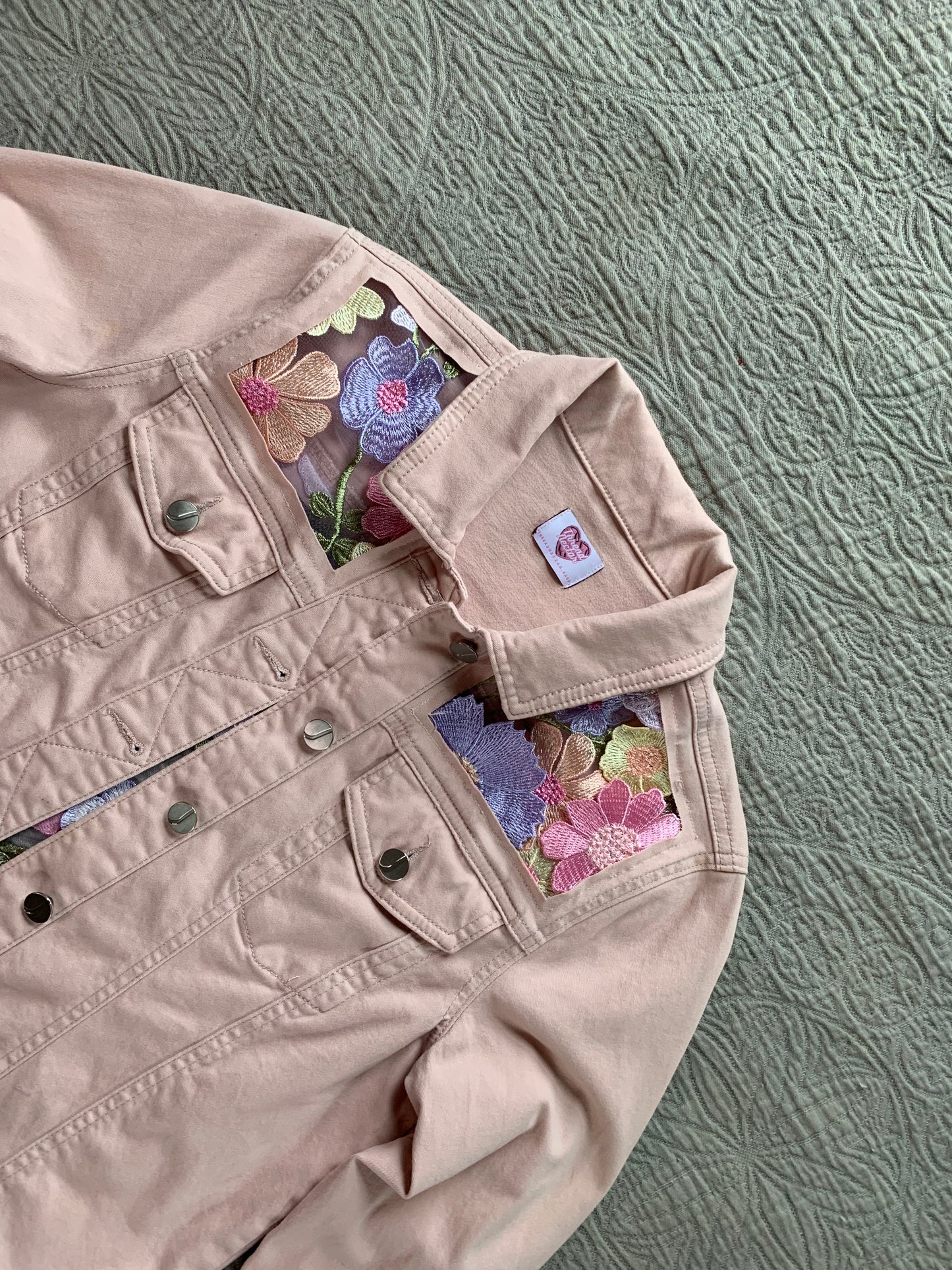 Pink Denim Pastel Wildflower Jacket  [M]