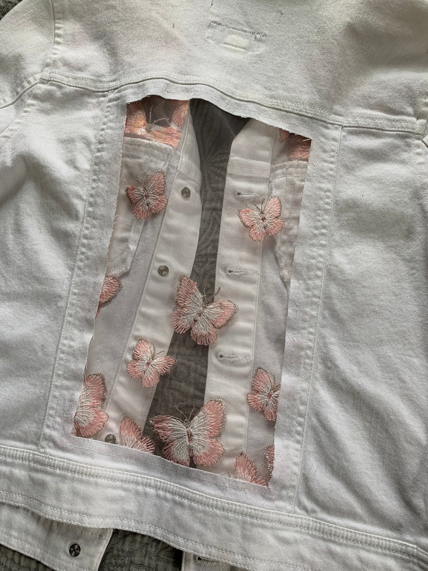 White Denim Peach Butterflies [M]