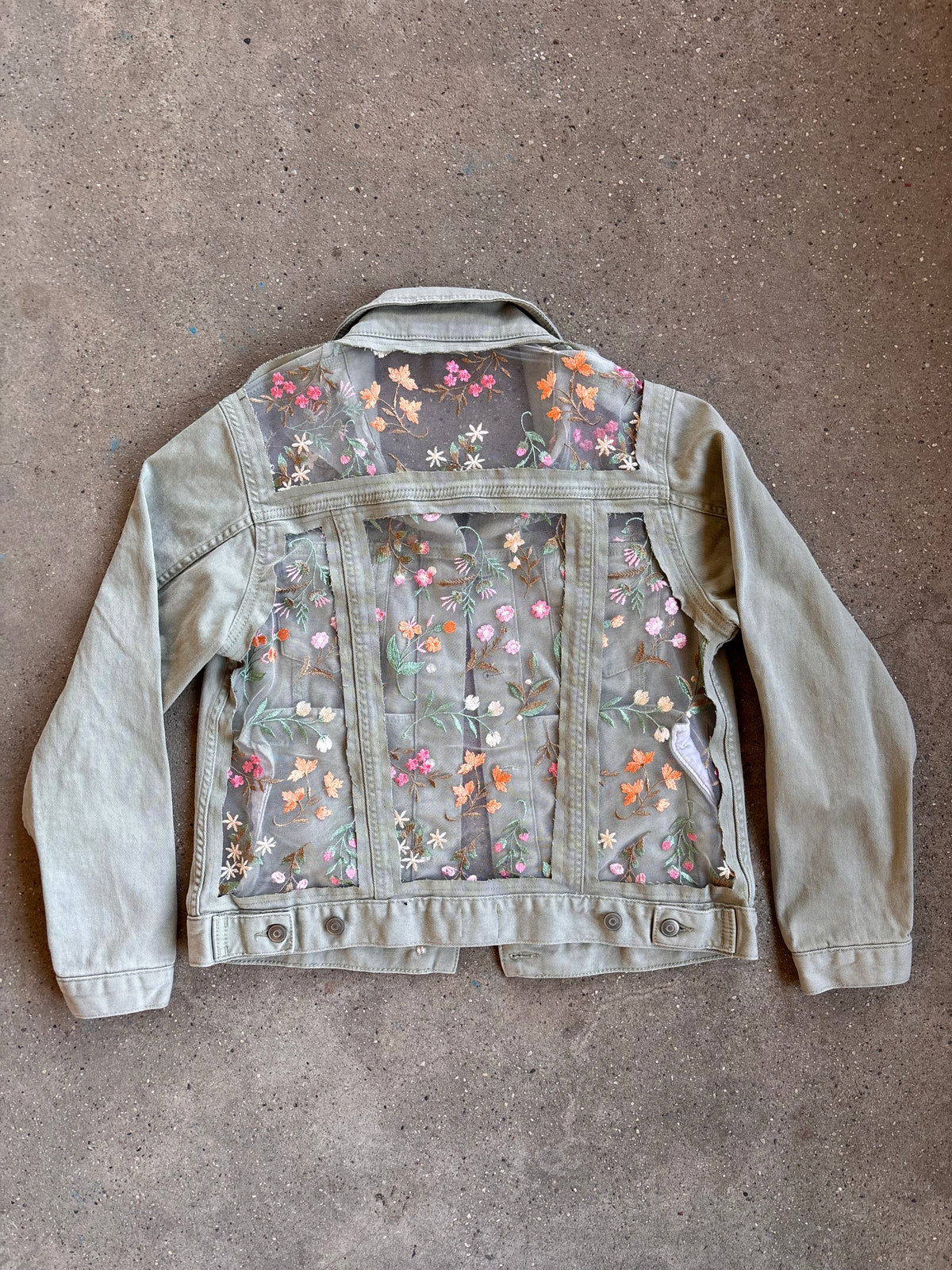 Green Denim Flowers Jacket [L]