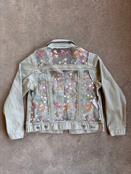 Green Denim Flowers Jacket [L]