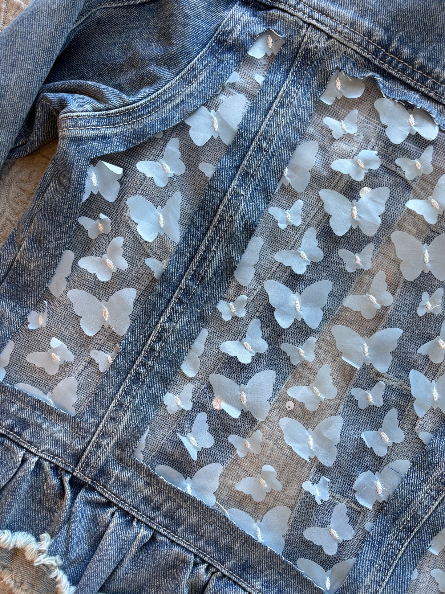Blue Butterflies Light-Wash Denim Jacket [M]
