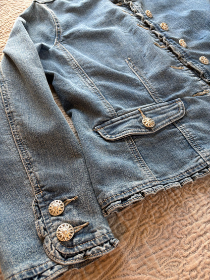 Frilly Denim Silver Floral Jacket [XL]