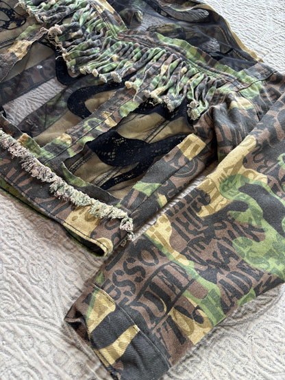 Camo Denim Fringe Snakes Jacket [L]