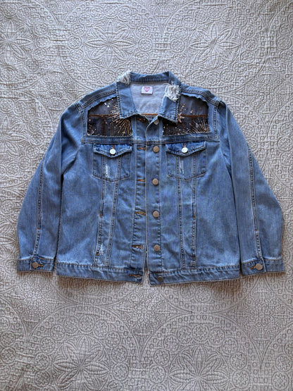 Gold Stars Distressed Denim Jacket [XL]