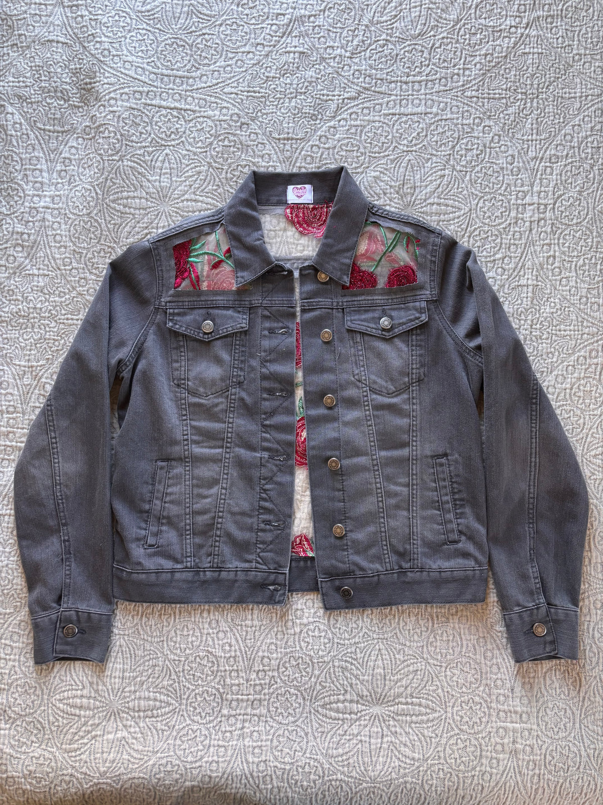 Grey Denim Roses Jacket [L]