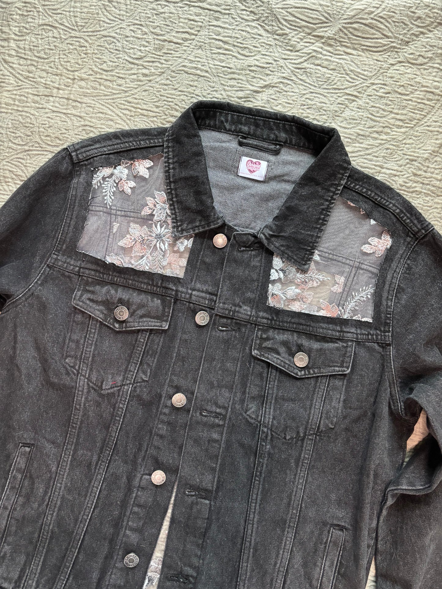 Black Denim Silver Floral Jacket [2X]