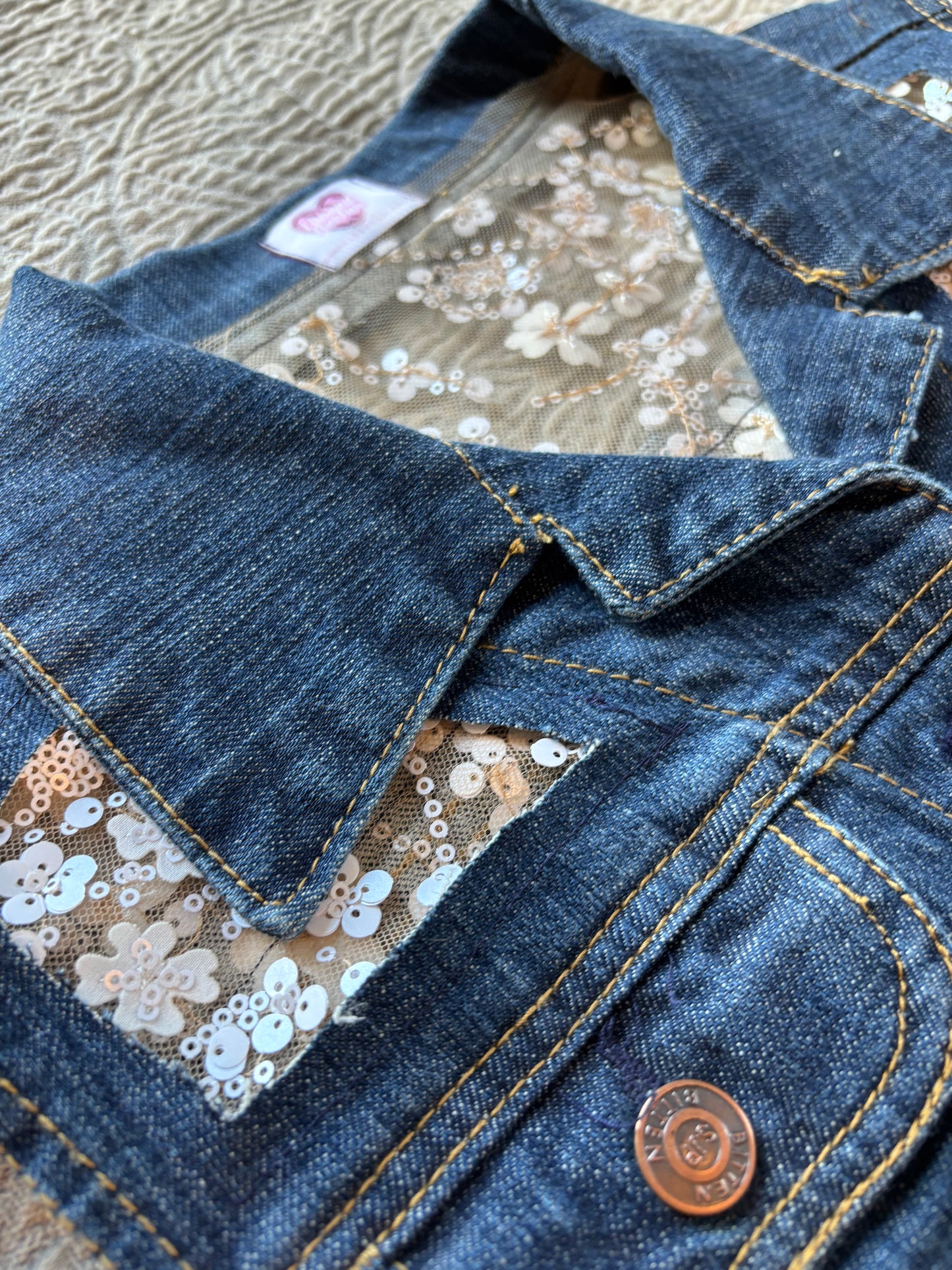 Denim White Floral Vest [S]