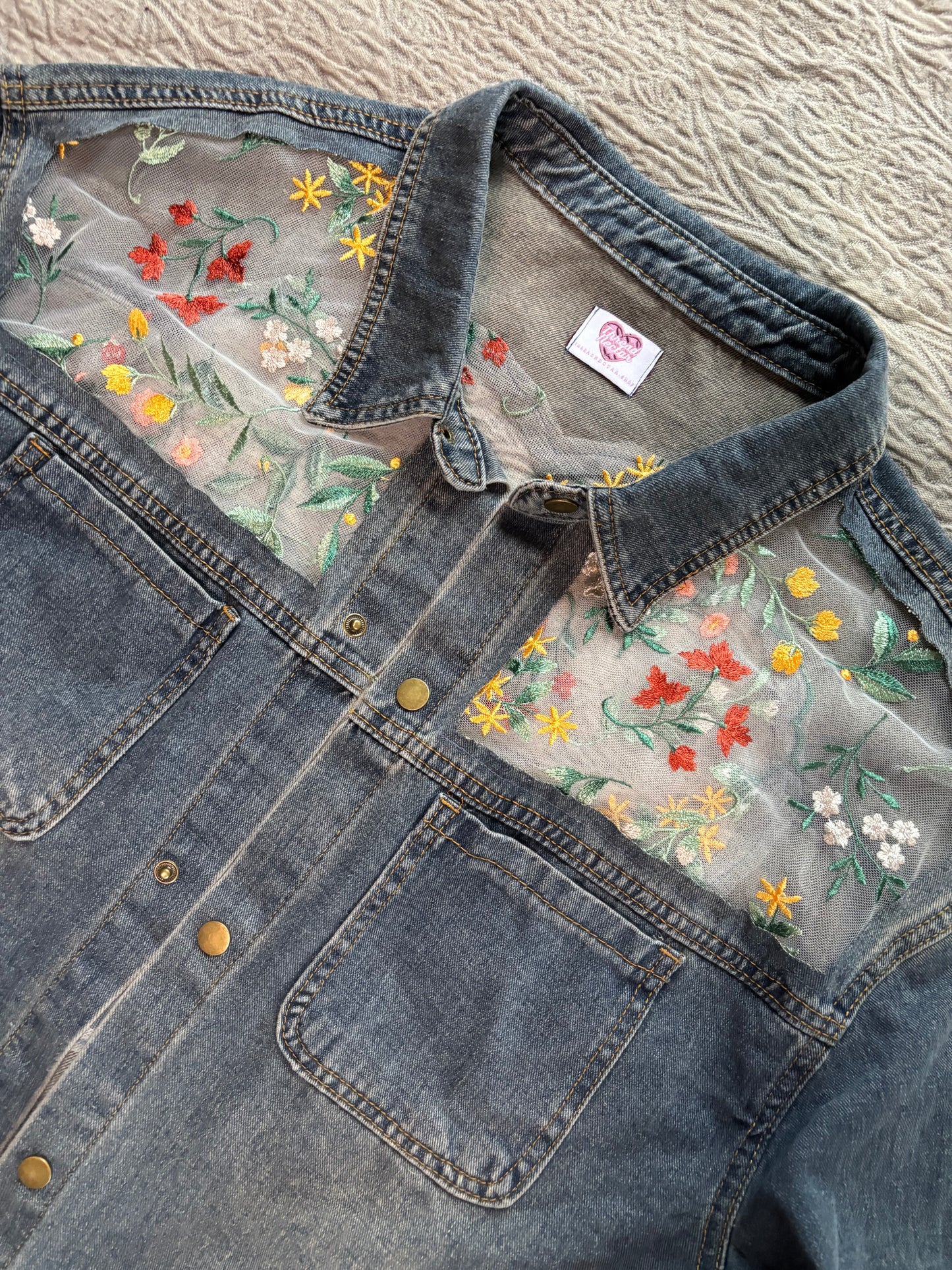 Denim Fall Wildflowers Heart Jacket [3X]