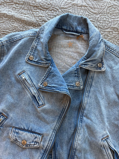 Gold Stars Light Wash Denim Bomber Jacket [XL]