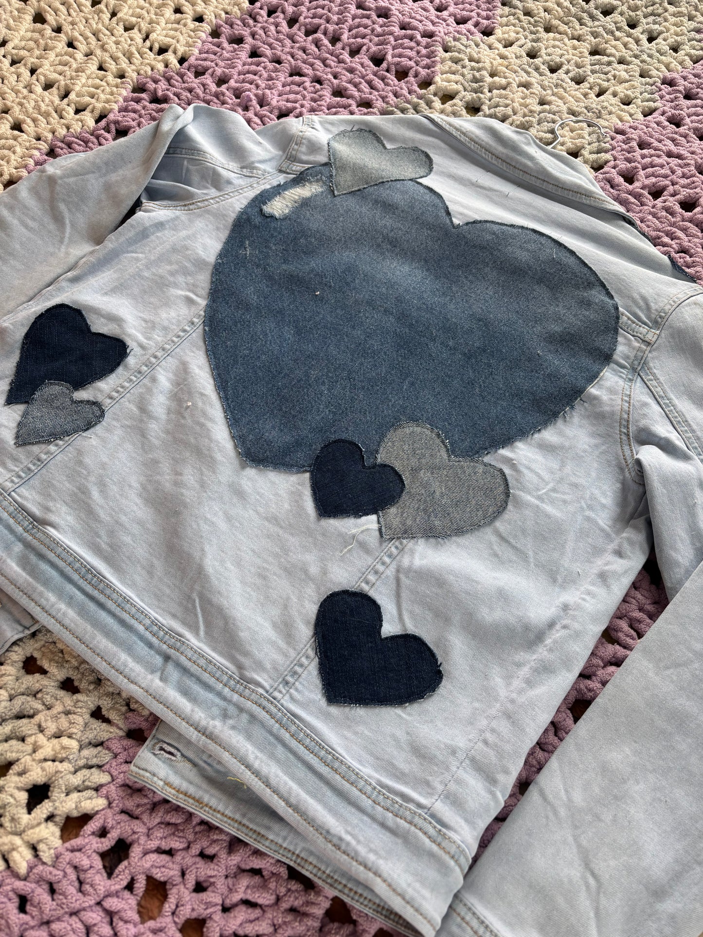 Light Blue Denim Frayed Hearts Jacket [L]