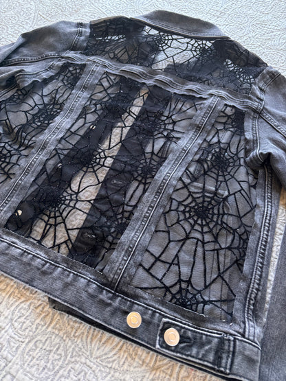 Black Denim Spiderwebs Jacket [XL]
