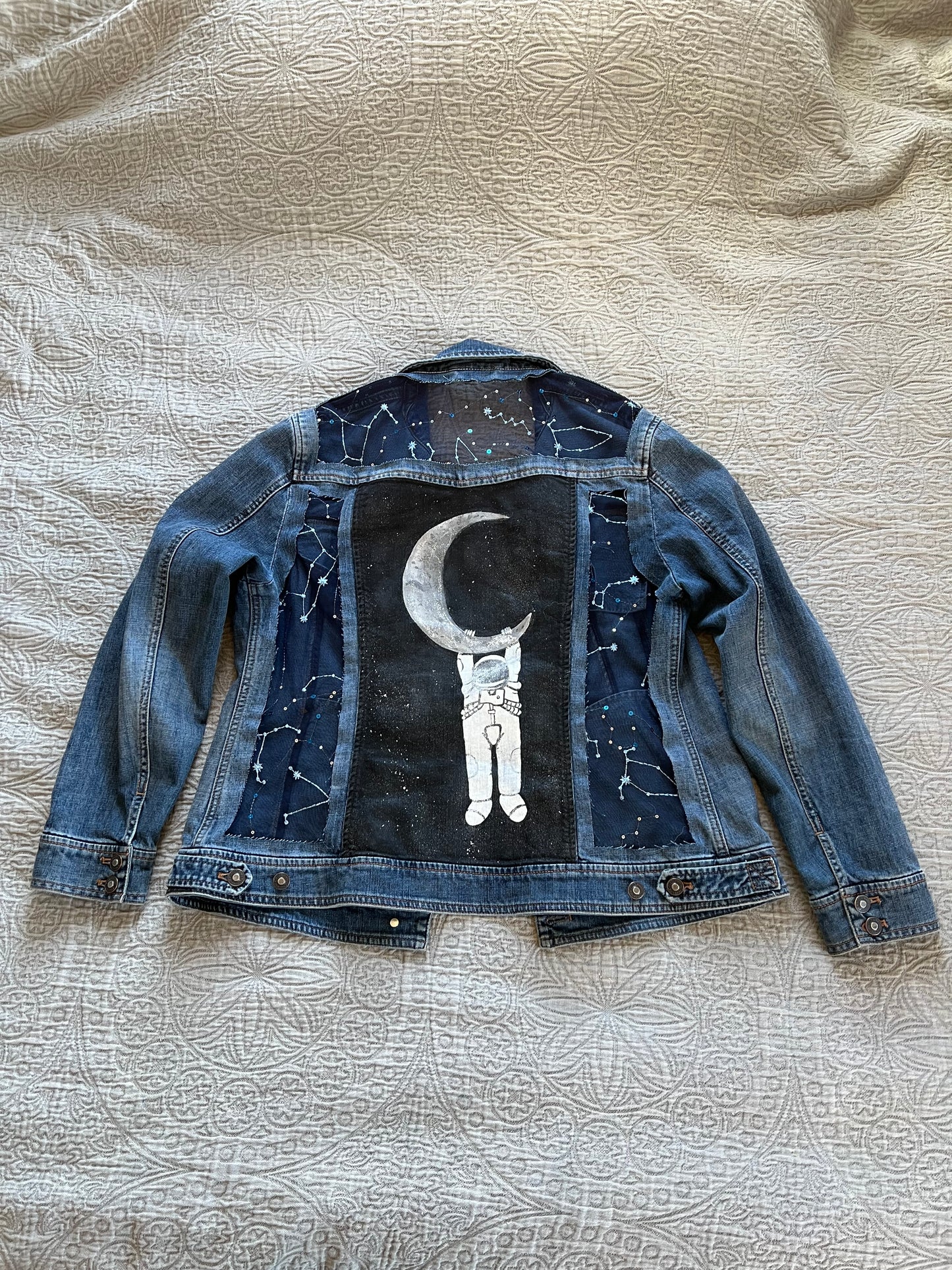 Painted Denim Astronaut and Stars [L]