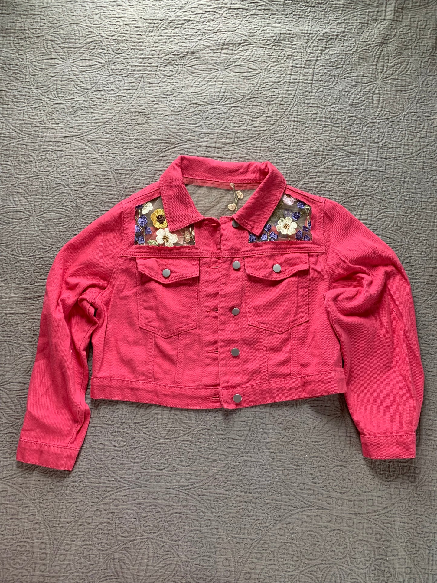 Cropped Pink Floral Denim Jacket [0X]