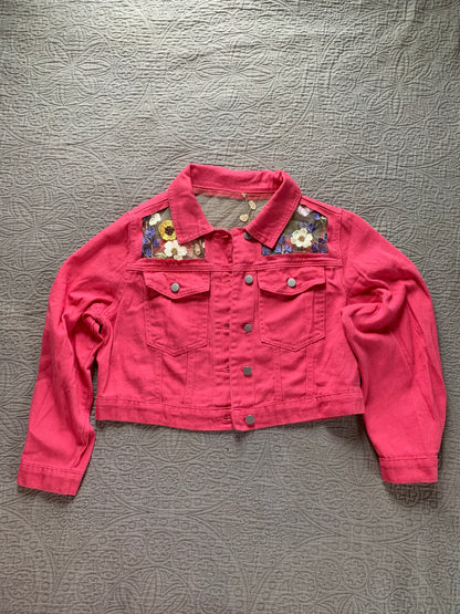 Cropped Pink Floral Denim Jacket [0X]
