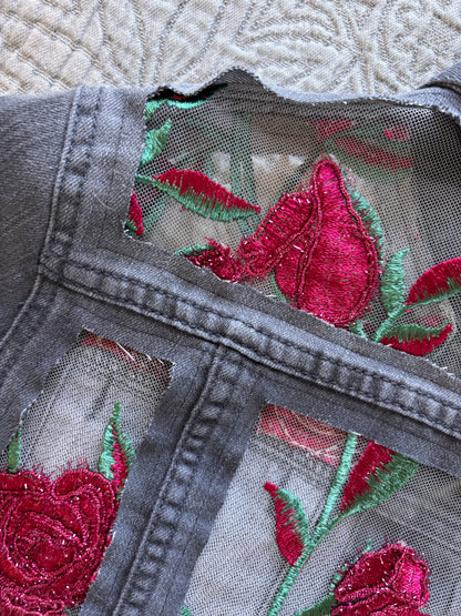 Grey Denim Roses Jacket [L]