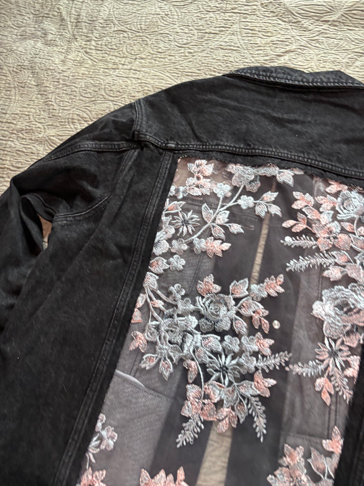 Black Denim Silver Floral Jacket [2X]