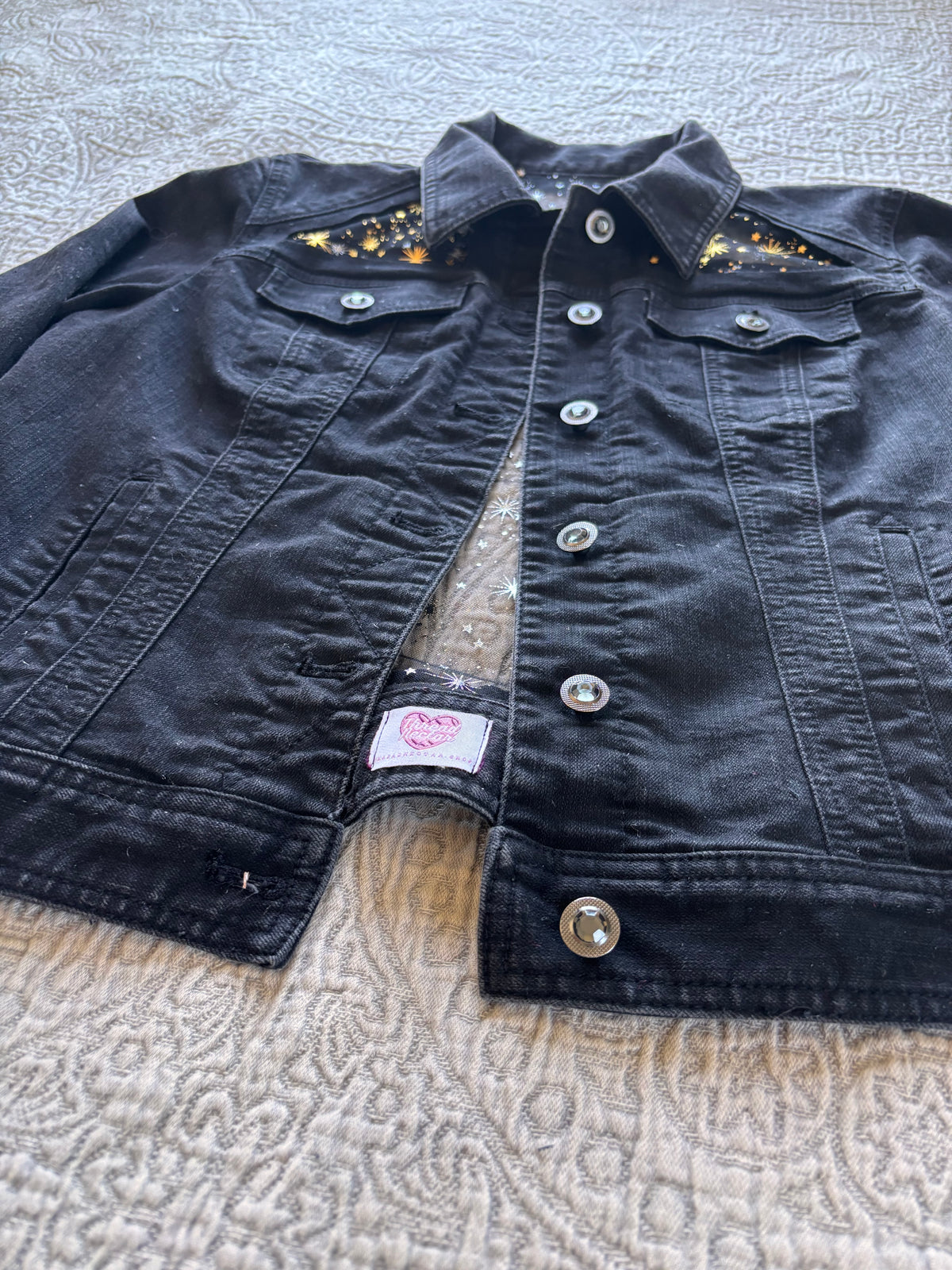 Black Denim Gold Stars Jacket [L]