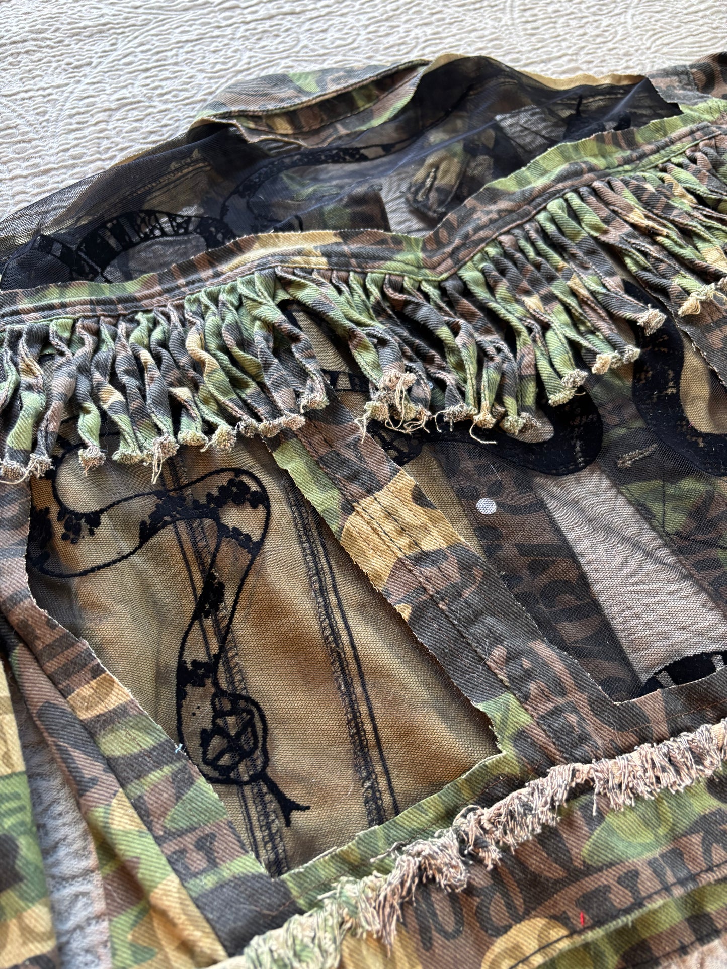 Camo Denim Fringe Snakes Jacket [L]