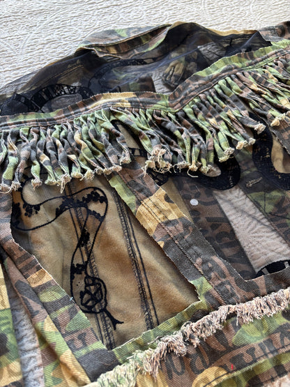 Camo Denim Fringe Snakes Jacket [L]