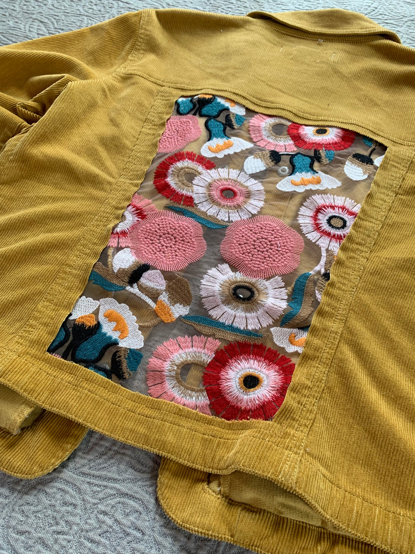 Mustard Corduroy Peach Floral Jacket [XL]