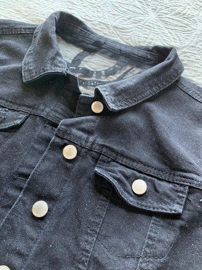 Black Denim Belted Snake Jacket [L]