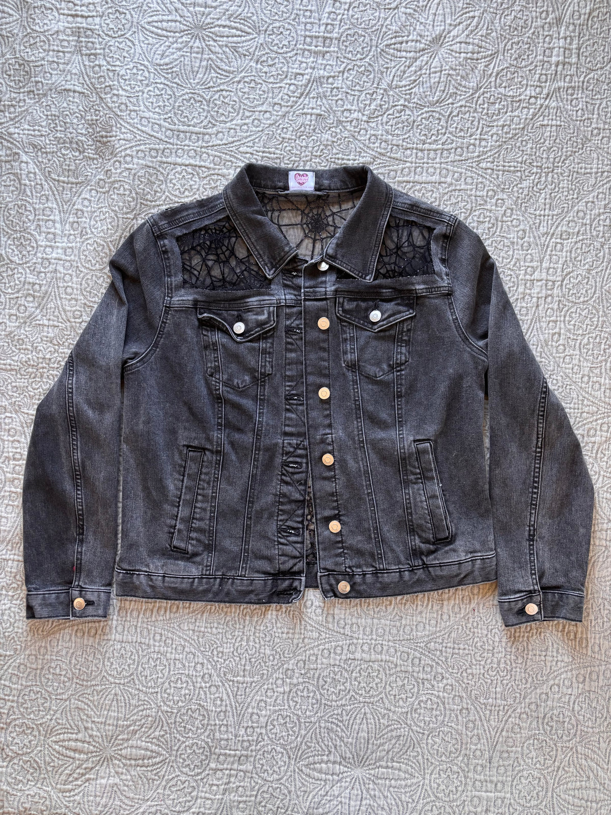 Black Denim Spiderwebs Jacket [XL]
