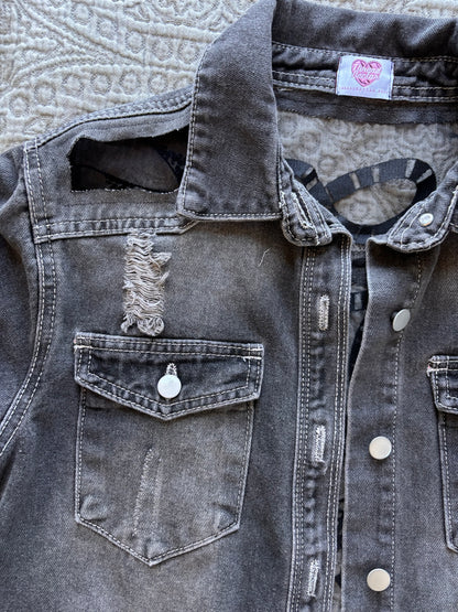 Black Distressed Denim Snakes Jacket [L]